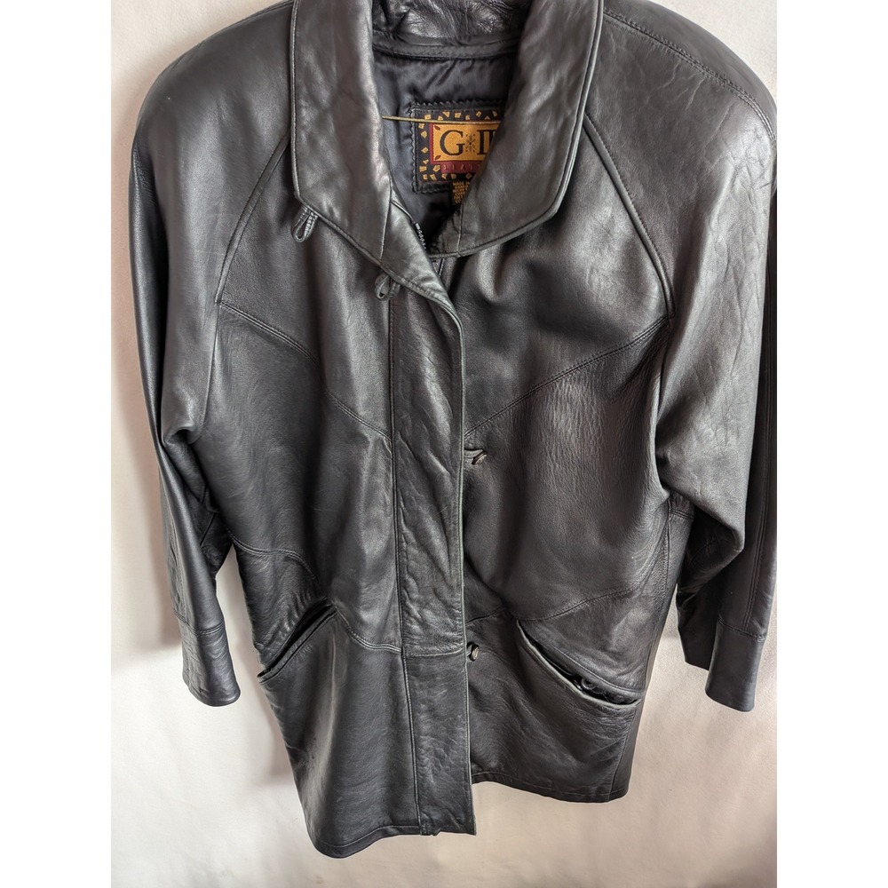 G-III Leather Jacket Black Thinsulate Insulated Vintage Chevron Size Small